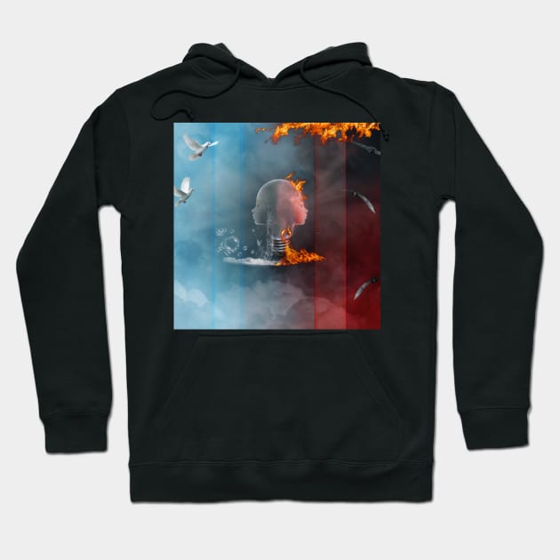 Awesome lightbulb face with fire and water Hoodie by Nicky2342